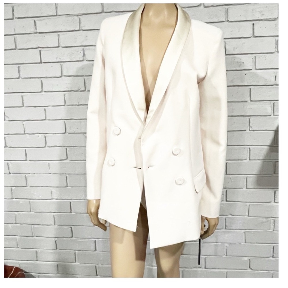 Pinko Primo 1 Giacca Crepe Stretch Ivory Double Breasted Blazer IT 44 US L